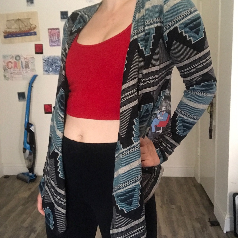 Blue and Black Patterned Cardigan